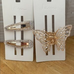 Bundle Gold & blingy hair accessories- Butterfly claw Clip & Pair Barrette Clips